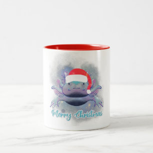 Tasse 2 Couleurs Joli Axolotl portant un chapeau de Père Noël rouge
