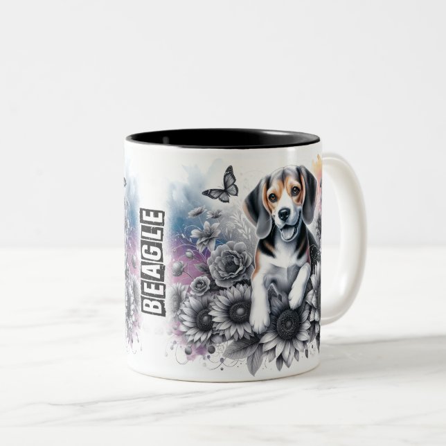 Tasse 2 Couleurs Joli Beagle enrobé de chien (Devant droit)