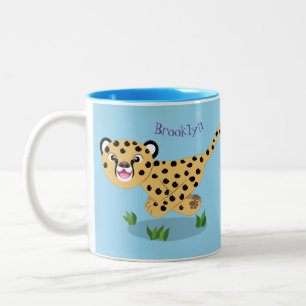 Tasse 2 Couleurs Joli bébé guépard en cours de dessin animé illustr