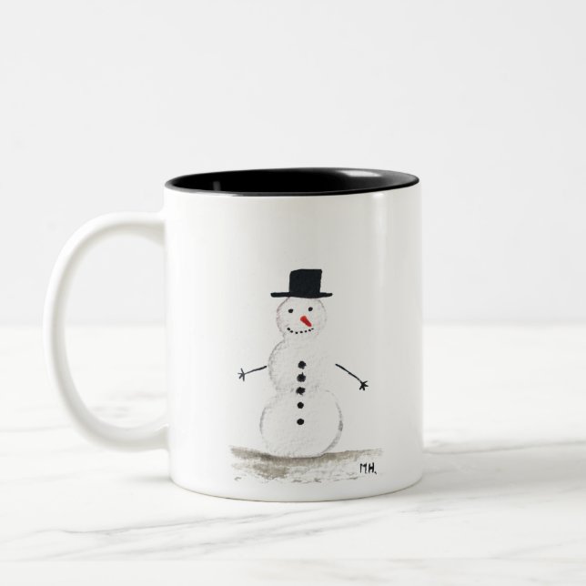 Tasse 2 Couleurs Joli bonhomme de neige Enfants Snowmen d'hiver (Gauche)