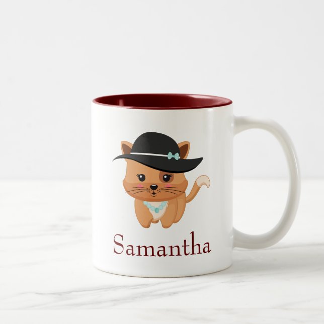 Tasse 2 Couleurs Joli chat (Droit)