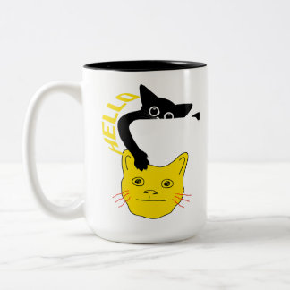 Tasse 2 Couleurs Joli chat noir disant bonjour