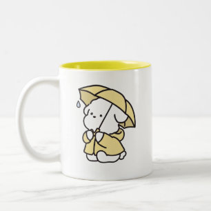 Tasse 2 Couleurs Joli Chien Blanc dans un Manteau Jaune et un Parap