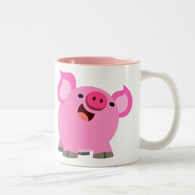Tasse 2 Couleurs Joli Cochon De Caricature En Rire (Droit)