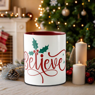 Tasse 2 Couleurs Joli 'Croire' Noël