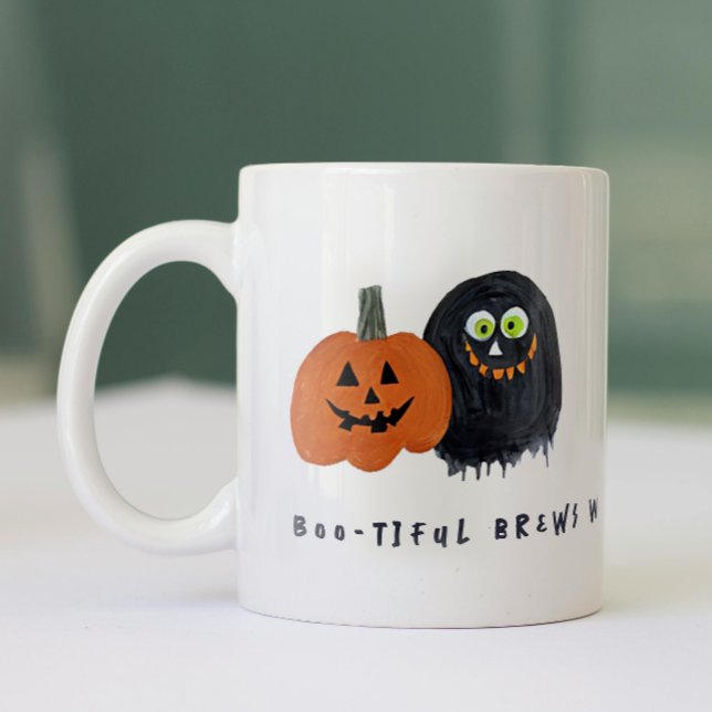 Tasse 2 Couleurs Joli croquis noir de Monstres Halloween Éffrayant (Créateur téléchargé)