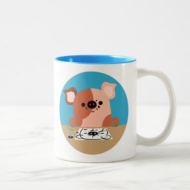 Tasse 2 Couleurs Joli dessin de dessin de porc (Droit)