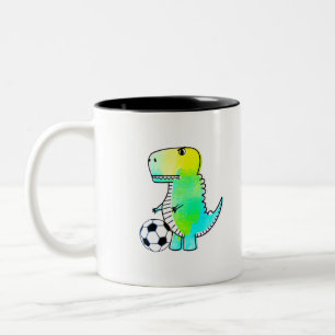 Tasse 2 Couleurs Joli dinosaure aime le football aquarelle
