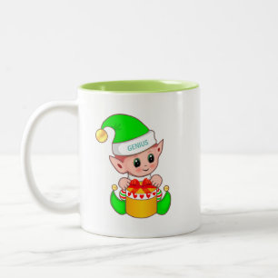 Tasse 2 Couleurs Joli elfe de Noël et texte de génie modifiable