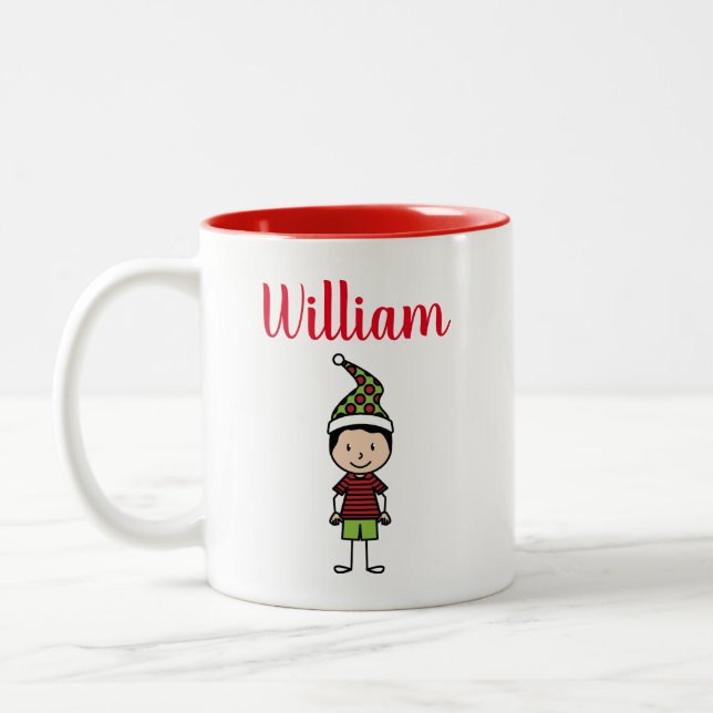 Tasse 2 Couleurs Joli Enfants Personnalisés Rouge Blanc Noël (Gauche)