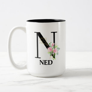 Tasse 2 Couleurs Joli Floral N alphabet monogrammé