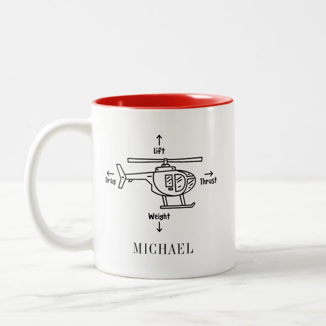 Tasse 2 Couleurs Joli hélicoptère Quatre Forces Illustration Doodle (Gauche)