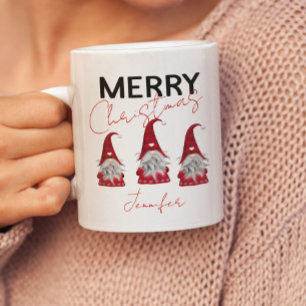 Tasse 2 Couleurs Joli Joyeux Gnomes de Noël avec votre nom