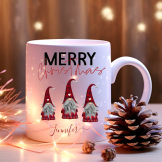 Tasse 2 Couleurs Joli Joyeux Gnomes de Noël avec votre nom
