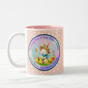 Tasse 2 Couleurs Joli lapin de Pâques et joyeuses fleurs de printem