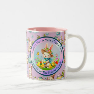 Tasse 2 Couleurs Joli lapin de Pâques et joyeuses fleurs de printem