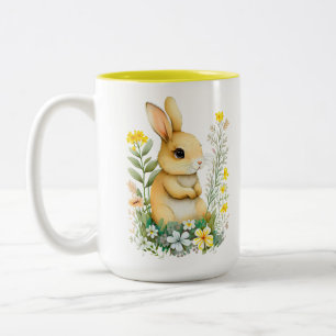 Tasse 2 Couleurs Joli lapin de Pâques & monogramme sur fond blanc