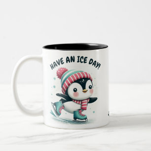 Tasse 2 Couleurs Joli manchot “Joyeuse journée de glace” Noël perso