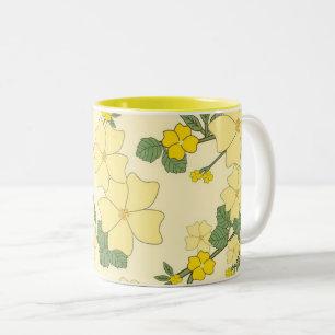 Tasse 2 Couleurs Joli motif floral jaune d'été