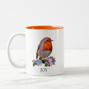 Tasse 2 Couleurs Joli Oiseau Robin & Texte Personnalisé Café Bicolo