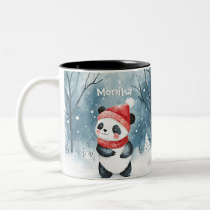 Tasse 2 Couleurs Joli panda à l'aquarelle forêt hivernale Personnal