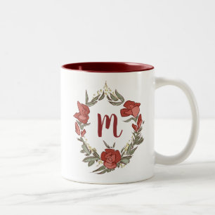 Tasse 2 Couleurs Joli Rosebud Blossom Wreath Monogramme moderne