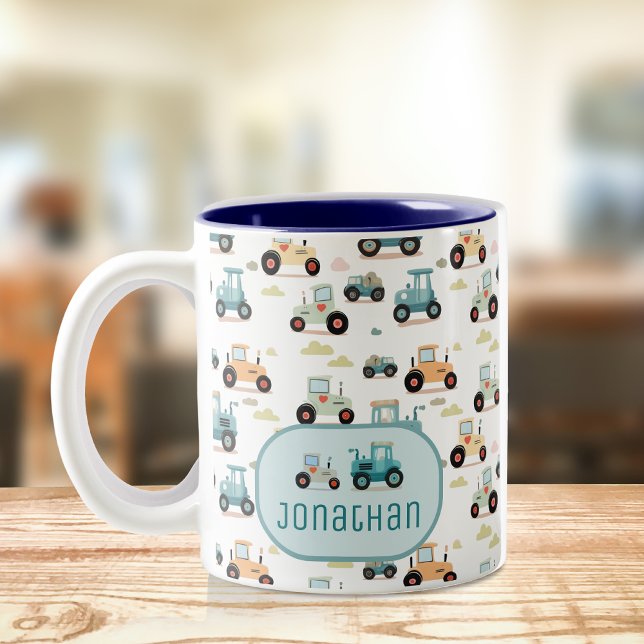 Tasse 2 Couleurs Joli tracteur motif enfant nom du garçon (Créateur téléchargé)