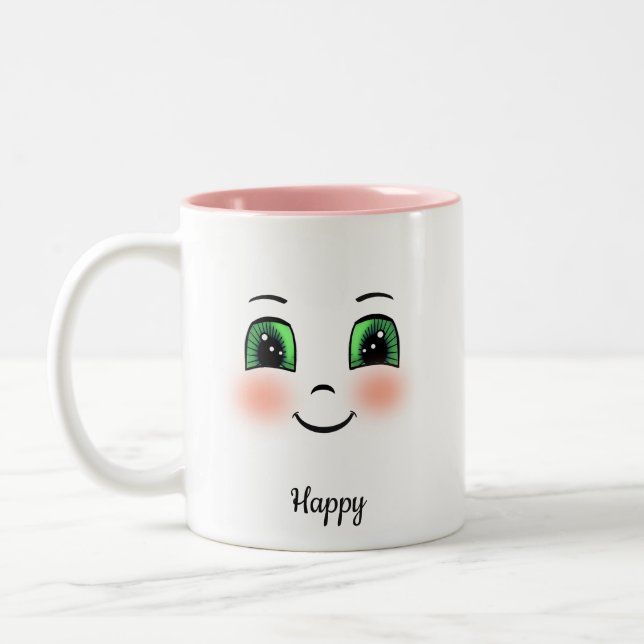 Tasse 2 Couleurs Joli visage blush heureux sur blanc (Gauche)