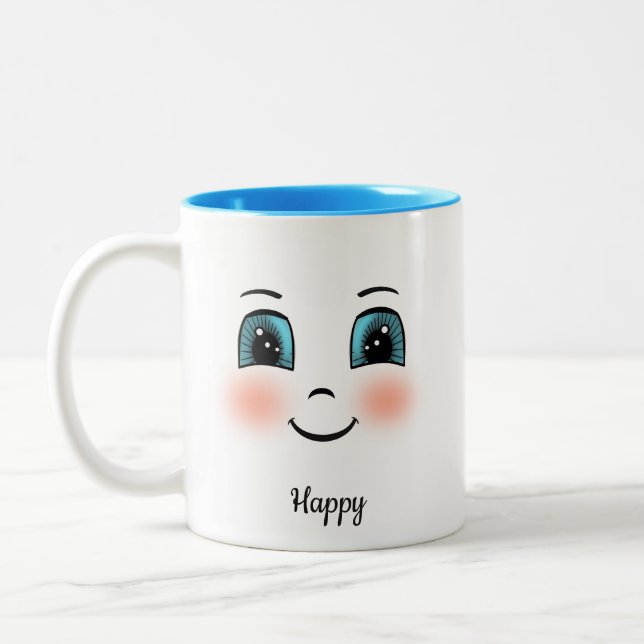 Tasse 2 Couleurs Joli visage blush heureux sur blanc (Gauche)