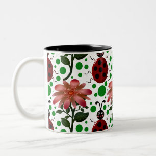 Tasse 2 Couleurs Jolie coccinelle et motif de fleurs roses   Dessin