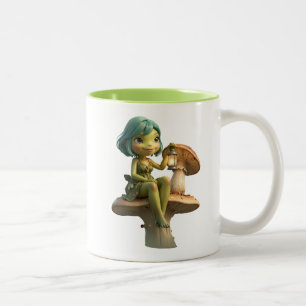 Tasse 2 Couleurs Jolie Fille Grenouille avec Lanterne sur Champigno