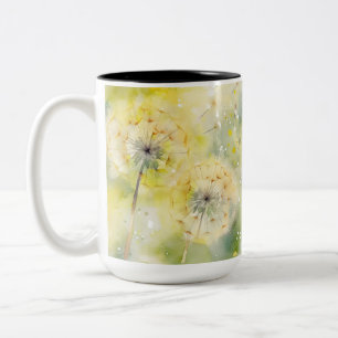 TASSE 2 COULEURS JOLIE FLEURS DE DANDELION DE COULEUR D'EAU PASTEL