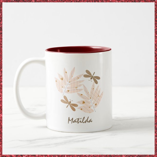 Tasse 2 Couleurs Jolie libellule et Feuille Feminine (Créateur téléchargé)