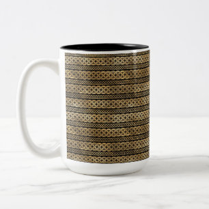 TASSE 2 COULEURS JOLIE LIGNES NOIRES ET D'OR DE NOEUDS CELTIQUES