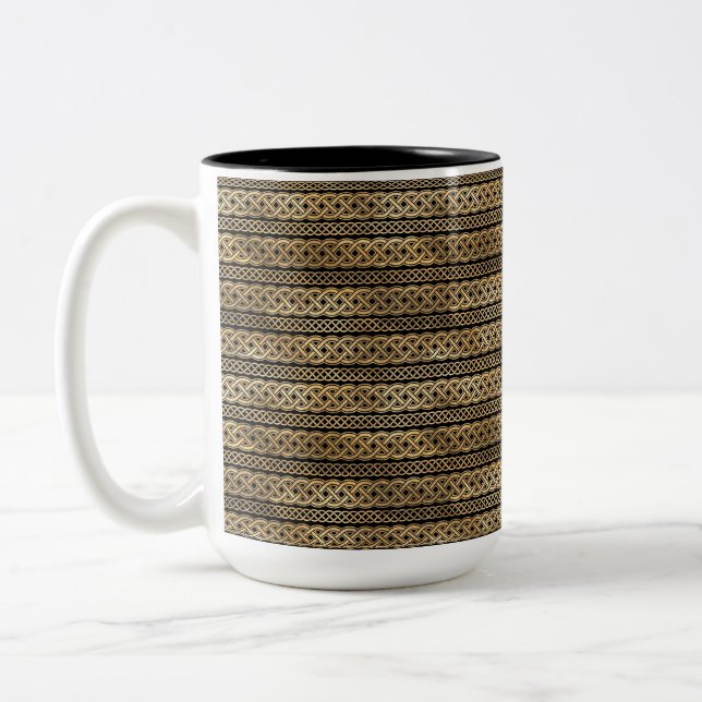 TASSE 2 COULEURS JOLIE LIGNES NOIRES ET D'OR DE NOEUDS CELTIQUES (Gauche)