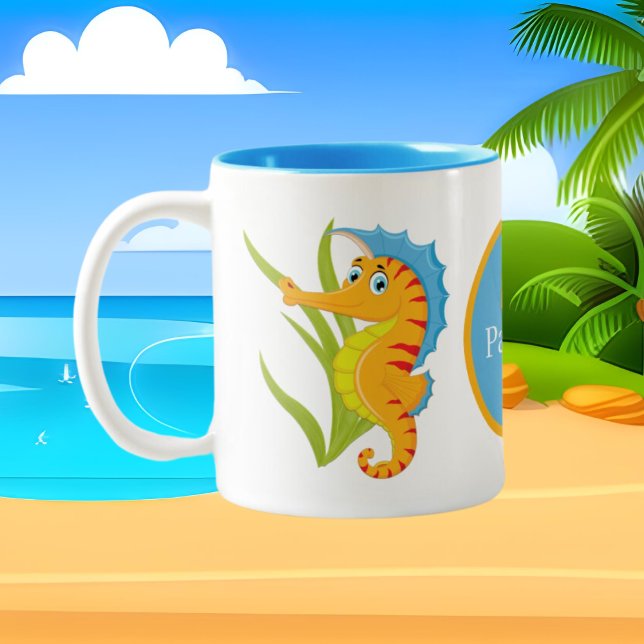 Tasse 2 Couleurs Jolie plage hippocampe ajouter monogramme (Créateur téléchargé)