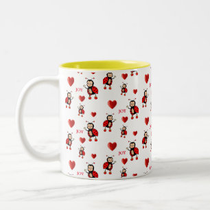 Tasse 2 Couleurs Jolies coccinelles, cœurs et joie sur fond blanc