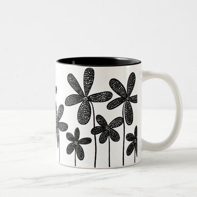 Tasse 2 Couleurs Jolies fleurs - Noir et Blanc (Droit)