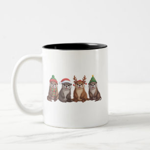 Tasse 2 Couleurs Jolies loutres de Noël drôles lumières de Noël ani