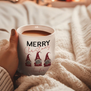 Tasse 2 Couleurs Jolis Gnomes de Noël à Carreaux avec Votre Nom