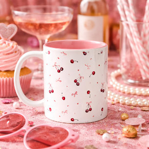 Tasse 2 Couleurs Jolis rubans roses rouges Cerises Cœurs 