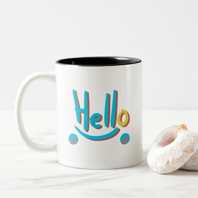 Tasse 2 Couleurs Jouer Abstrait Hello Motif Art (Avec donut)