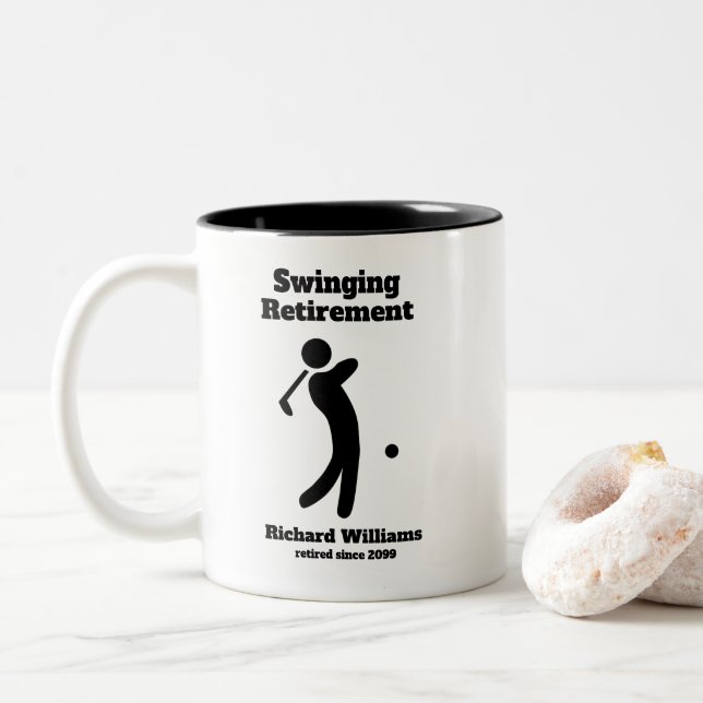 Tasse 2 Couleurs Joueur de golf à la retraite basculant dans le mod (Avec donut)