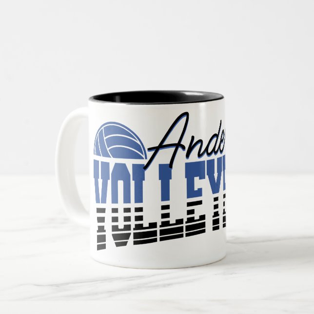 Tasse 2 Couleurs Joueur de Volleyball Personnalisé AJOUTER NOM Équi (Devant gauche)