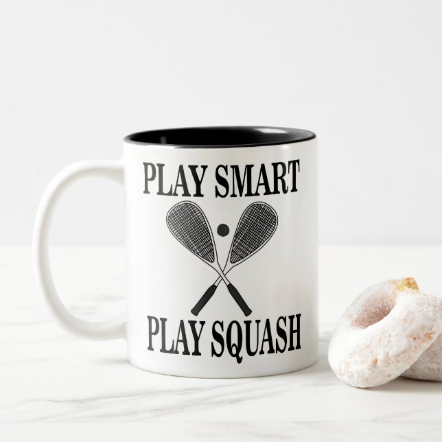 Tasse 2 Couleurs Joueur sportif Squash (Avec donut)