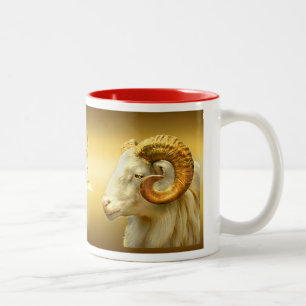 Tasse 2 Couleurs Jour de l'an chinois de bélier d'or avec symbole p