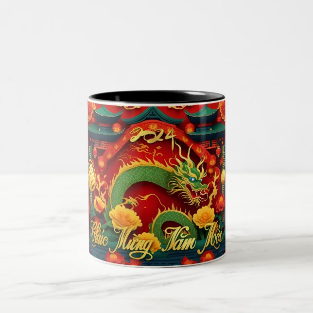 Tasse 2 Couleurs Jour du dragon vert vietnamien 2024 2TMug1 (Centre)