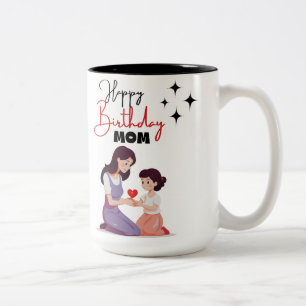 Tasse 2 Couleurs Joyeuse maman d'anniversaire minimaliste