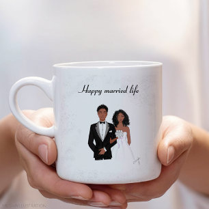 Tasse 2 Couleurs Joyeuse vie mariée, couple noir, cadeau mariage,