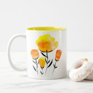 Tasse 2 Couleurs Joyeuses fleurs orange et jaune